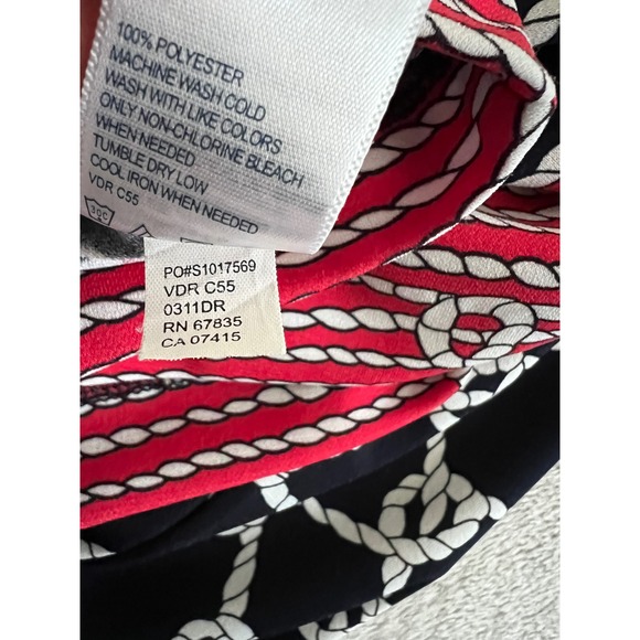 Nautica Mens Navy Blue Rope Lattice Print Long Sleeve Shift Dress Red Hem L - Picture 6 of 9